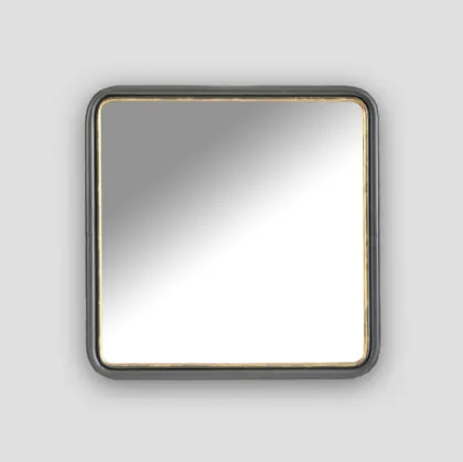 Specchio quadrato Cerere con cornice in metallo finitura brunita con profilo color Antique Gold di Dialma Brown