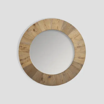 Specchio tondo Cloride con cornice in legno massello di Old Pine finitura naturale, lavorato a mano di Dialma Brown