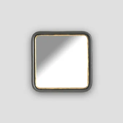 Specchio quadrato con angoli arrotondati Vesta in metallo finitura brunita con profilo color Antique Gold di Dialma Brown