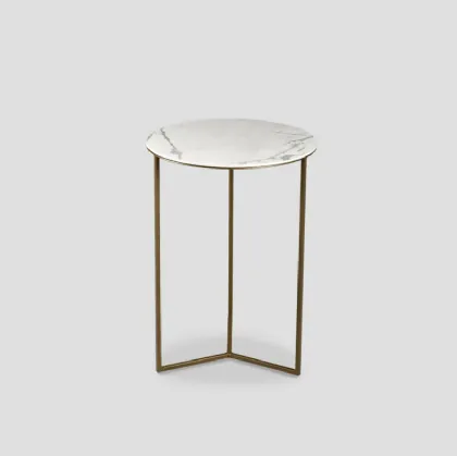 Tavolino tondo Calipso con top in gres porcellanato e base in metallo di Dialma Brown
