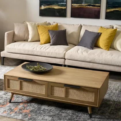 Tavolino rettangolare Corfù in legno con piedini in ottone di Dialma Brown
