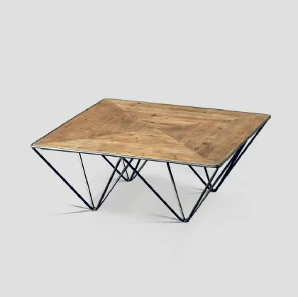 Tavolino quadrato Ecate con top in legno massello e base in metallo di Dialma Brown