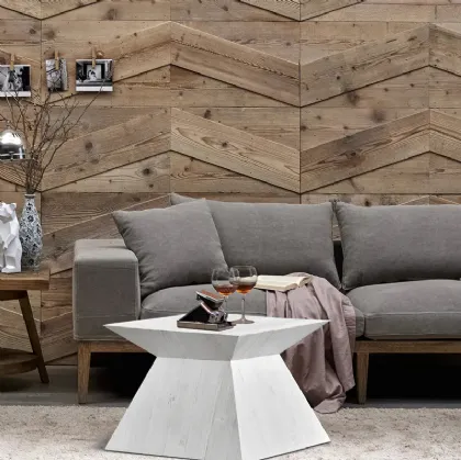 Tavolino quadrato Icaria in legno massello di Old Pine finitura laccata e cerata a pennello color Bianco di Dialma Brown