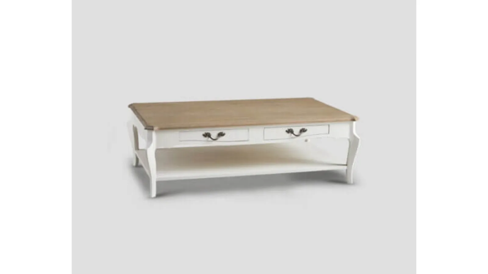 Tavolino da salotto Gea con top in massello di Rovere finitura naturale spazzolata e base laccata bianco vintage di Dialma Brown