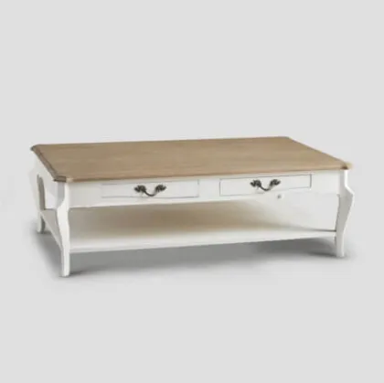 Tavolino da salotto Gea con top in massello di Rovere finitura naturale spazzolata e base laccata bianco vintage di Dialma Brown