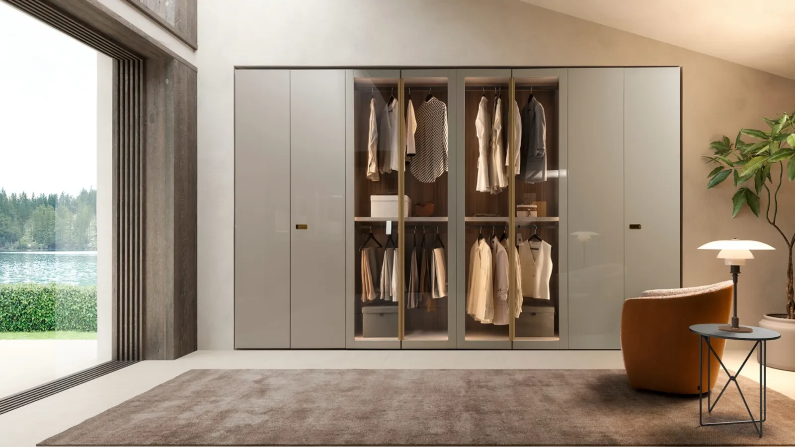 Armadio con ante battenti Anteprima in laccato lucido Gris Beige di Presotto