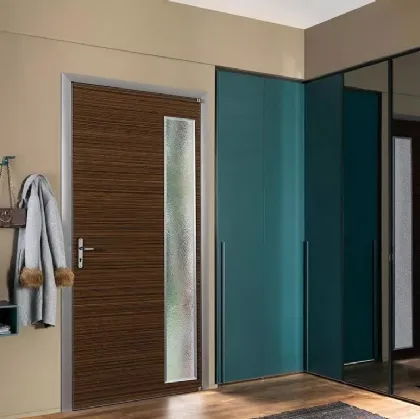 Armadio per ingresso con ante battenti in laccato opaco color pavone e specchio NC307 di Moretti Compact