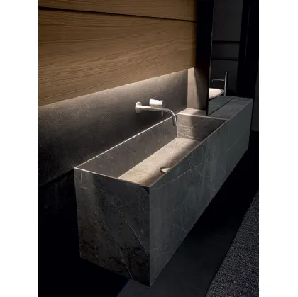 Mobile da Bagno sospeso Blade 02 in gres stone Grey, vetro satinato e boiserie in Noce di Modulnova bagni