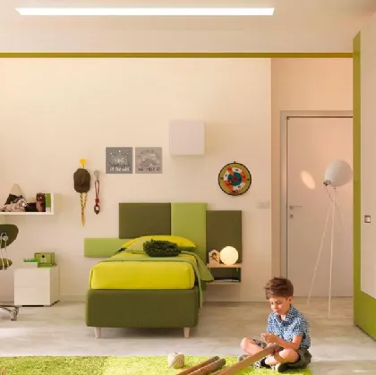 Cameretta componibile con letto singolo in laccato e melaminico KC309 di Moretti Compact