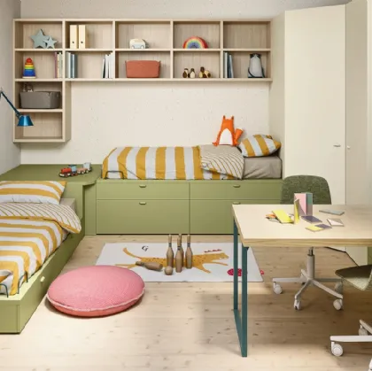 Cameretta su misura con 2 letti e armadio ad angolo Kids space 04 di Nidi