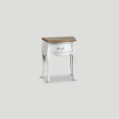 Comodino Alkiba realizzato in legno laccato Bianco vissuto con top in legno massello di Rovere naturale di Dialma Brown