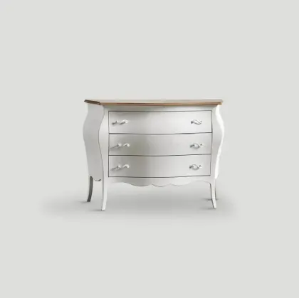 Comò sagomato Brando realizzato in legno laccato Bianco vissuto con top in legno massello di Rovere naturale di Dialma Brown
