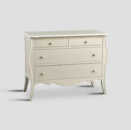 Comò Jacob realizzato in legno stratificato e legno massello laccato color crema con rifiniture bianche di Dialma Brown