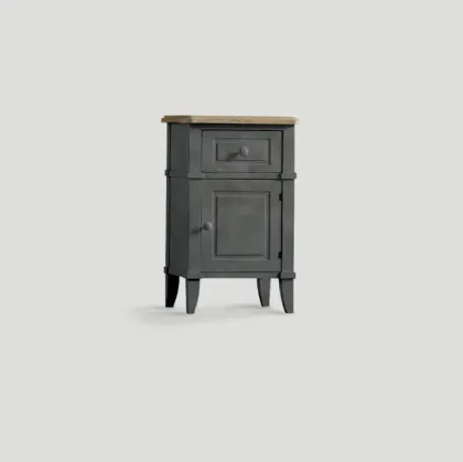 Comodino Sarin realizzato in legno laccato Nero vissuto con top in legno di Rovere naturale di Dialma Brown