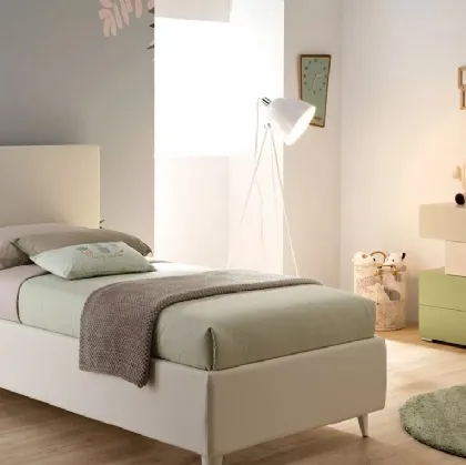 Letto singolo semplice ed elegante in ecopelle con testiera squadrata SC206 di Moretti Compact