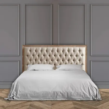 Letto con testiera in legno massello di Rovere naturale spazzolato, con imbottitura e rivestimento in tessutoTuran di Dialma Brown