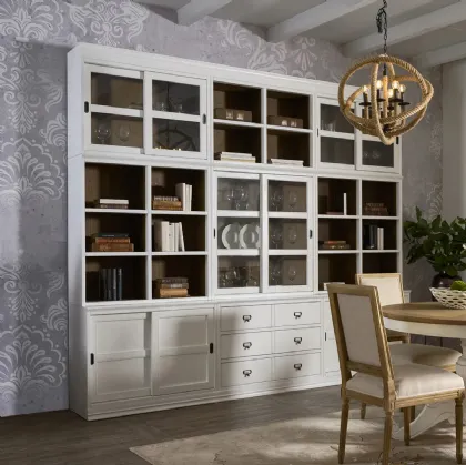 Libreria a muro Castiglione in legno massello di Conifera laccato Bianco di Dialma Brown