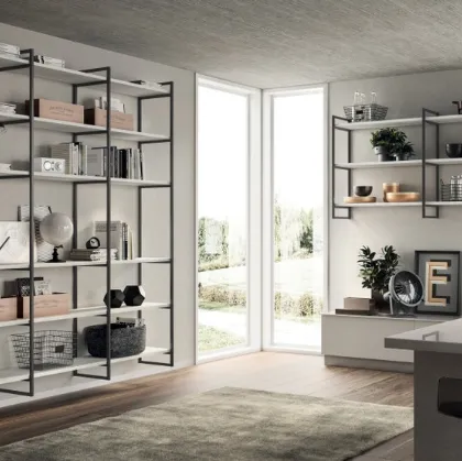 Libreria Living Sax sistema Metro in decorativo Concrete Jersey di Scavolini