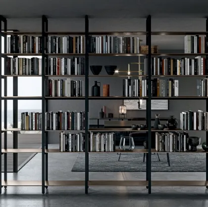 Libreria divisoria in laccato opaco e ripiani in legno Unlimited 01 di Modulnova
