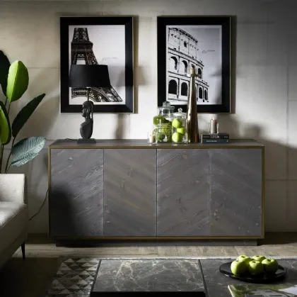 Madia Dafne realizzata in legno massello di Conifera colore Dark Grey con struttura in metallo color Antique Brass di Dialma Brown