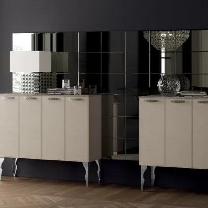 Madia Living Exclusiva alta in Laccato opaco Visone con ante rivestite in pelle di Scavolini