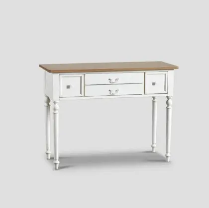 Mobile ingresso Consolle sagomata Belisa realizzata in legno stratificato e legno massello laccato Bianco vissuto con top in legno massello di Rovere naturale di Dialma Brown