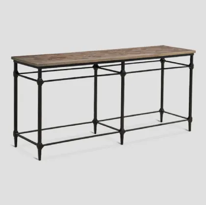 Mobile ingresso Consolle Montalcino con top in legno Old Elm lavorato a mano e base in metallo stilizzato color Grafite di Dialma Brown