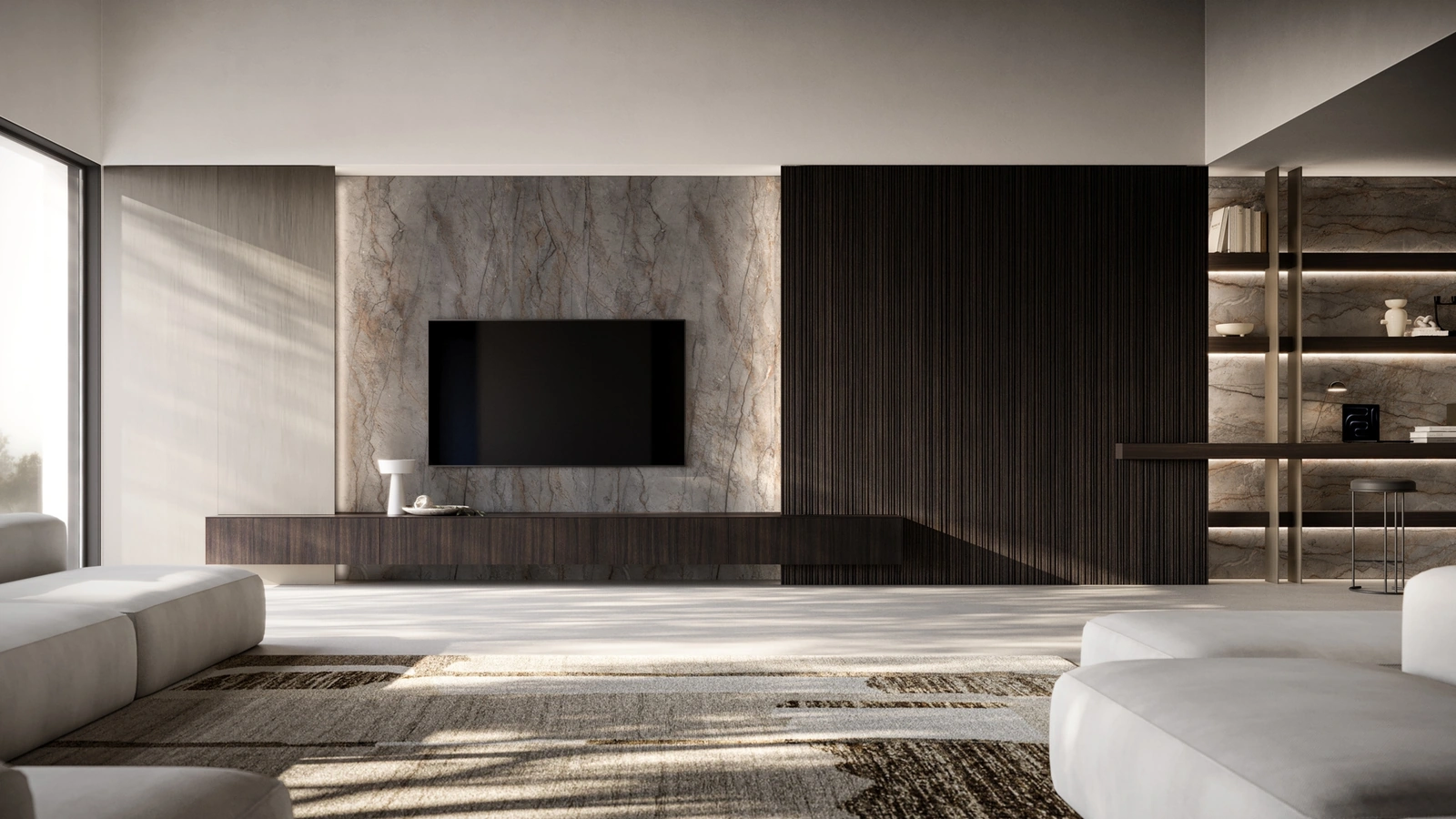 Parete Attrezzata Groove in legno e gres di Modulnova