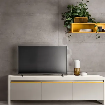 Parete Attrezzata Living Dandy Plus Grigio Velo e Giallo Senape di Scavolini