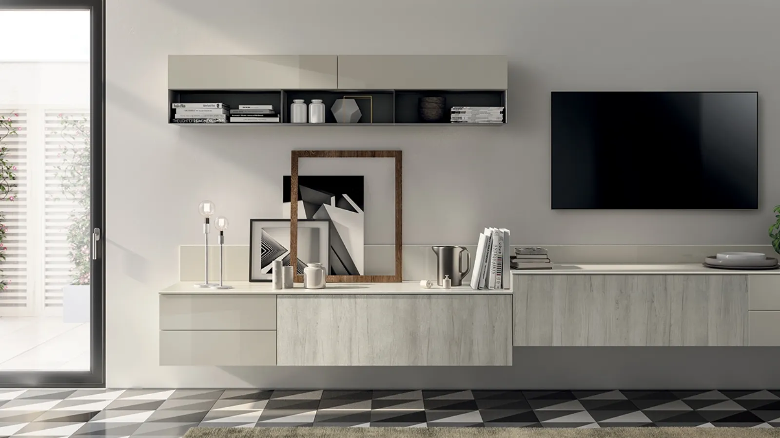 Parete Attrezzata Living Evolution 06 in Decorativo Rovere Artic di Scavolini