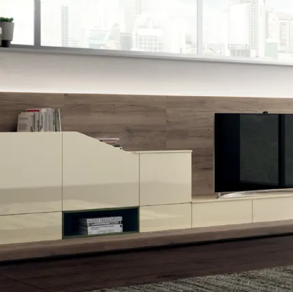 Parete Attrezzata Living Flux in Laccato lucido Beige di Scavolini