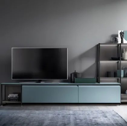 Parete Attrezzata Living Formalia in Vetro opaco Verde Ottanio di Scavolini