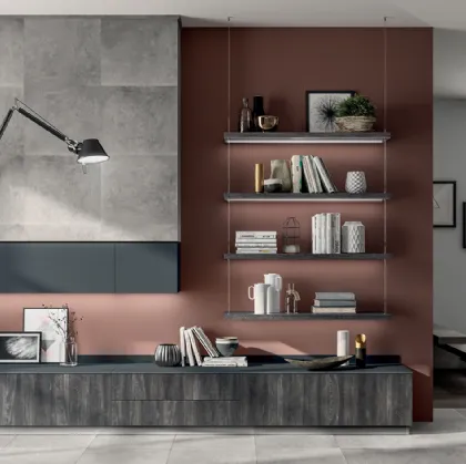 Parete Attrezzata Living Liberamente in decorativo Rovere Lavagna di Scavolini