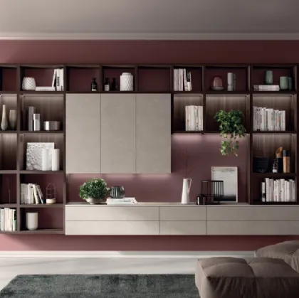 Parete Attrezzata Living Mood in decorativo Larice e Vertigo di Scavolini