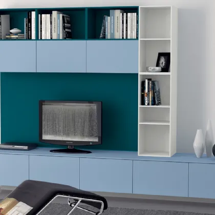 Parete Attrezzata Living Tetrix in Laccato Azzurro Laguna di Scavolini
