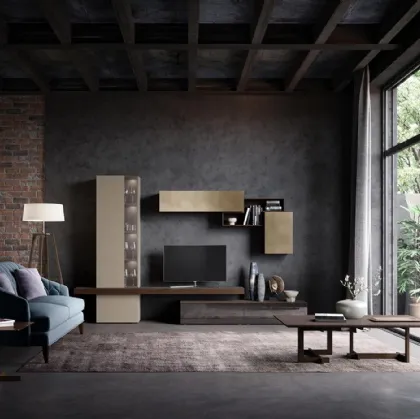 Parete Attrezzata  Composizione Horizon 914 in laccato opaco e legno di Mobilgam