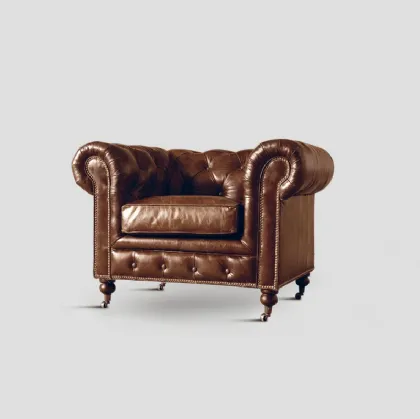 Poltrona imbottita e rivestita in vera pelle Birmingham di Dialma Brown