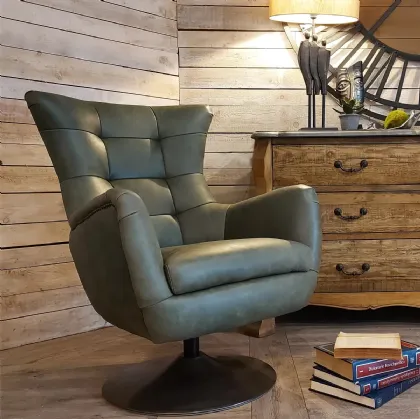 Poltrona imbottita Oberon rivestita in vera pelle con base in metallo di Dialma Brown