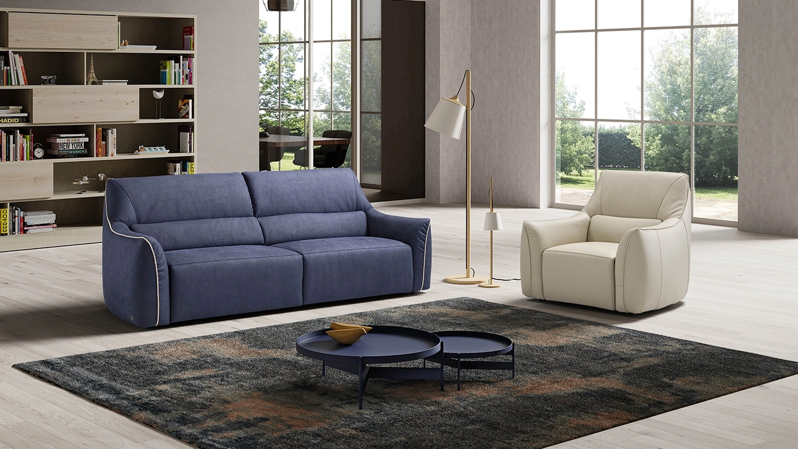 Divano lineare in tessuto Puffy di Egoitaliano