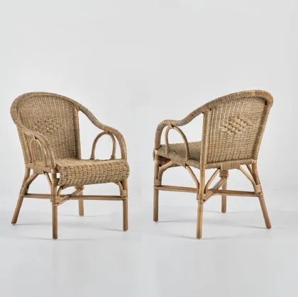Sedia Agata in vero Bamboo e Rattan patinato con seduta e schienale in cannettato intrecciato di Dialma Brown