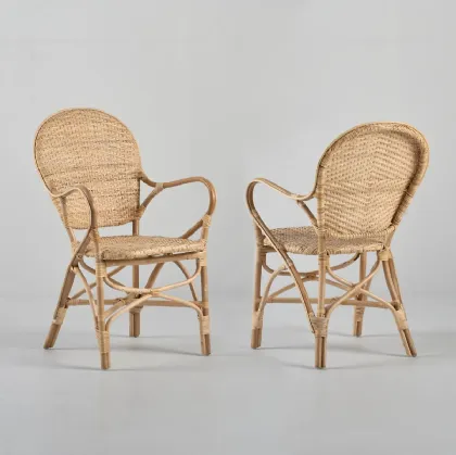 Sedia Agnese in vero Bamboo e Rattan naturale con seduta e schienale in cannettato intrecciato di Dialma Brown