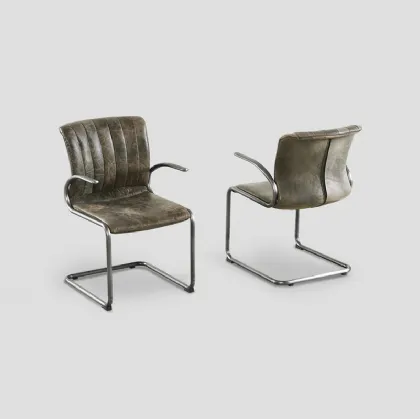 Sedia in vera pelle con braccioli e struttura in metallo Boston di Dialma Brown