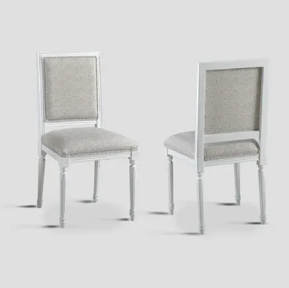 Sedia Emma rivestita in tessuto con struttura in legno massello laccato White Vintage di Dialma Brown