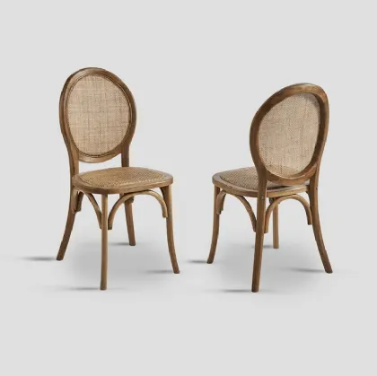 Sedia Jolanda in legno massello di Rovere naturale con seduta e schienale in cannettato intrecciato di Dialma Brown
