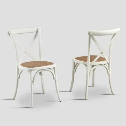 Sedia Topea in legno massello laccato White Vintage con seduta in cannettato intrecciato di Dialma Brown