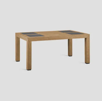 Tavolo quadrato allungabile Agora Stone Major realizzato in legno massello di Conifera lavorato a mano con top con inserti in grès porcellanato finitura Pietra di Dialma Brown