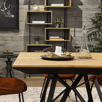 Tavolo quadrato allungabile Erik con top in legno stratificato di Rovere naturale e struttura in metallo color Grafite di Dialma Brown