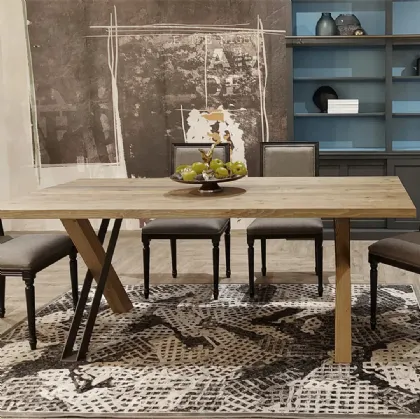 Tavolo rettangolare Mist con base in metallo finitura Ferro Brunito e legno vecchio e top in massello di legno vecchio finitura Naturale di Dialma Brown