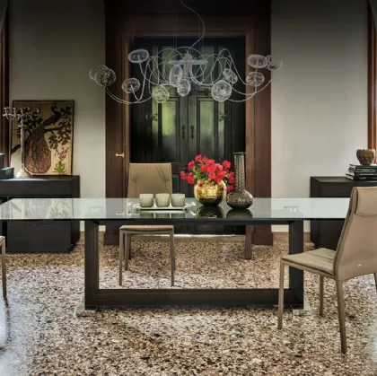 Tavolo rettangolare in vetro con base in legno Monaco di Cattelan Italia