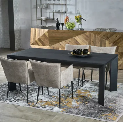 Tavolo rettangolare Panarea in legno stratificato e legno massello di Conifera finitura Dark Titanium di Dialma Brown